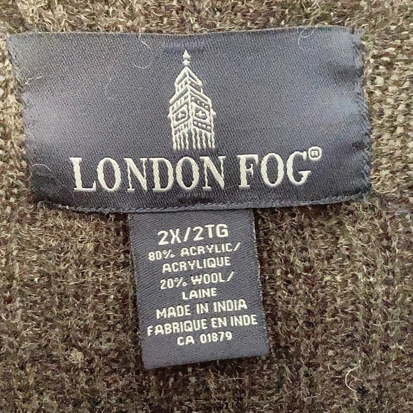 London Fog Mens Full Zip Sweater Cardigan Chunky Cable knit Wool blend Gray 2XL - Picture 7 of 14